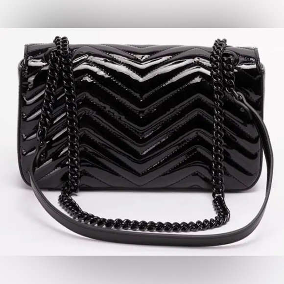 ❌❌SOLD!❌❌NEW Gucci Marmont GG Black Patent Leather Shoulder Bag Purse Authentic - Picture 4 of 11
